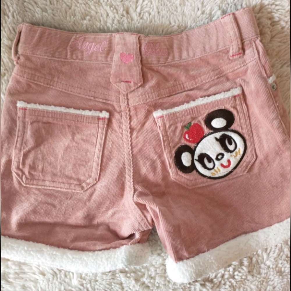 Angel Blue Brand Shorts,  Size 120cm, Pink Cordoroy, Bear Apple, Fleece Trim